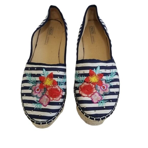 Asos Blue and White Strip Espadrilles Sz 9 - Picture 1 of 11